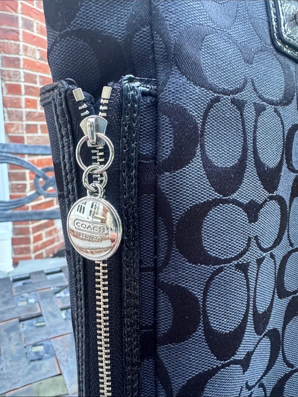 Coach Black Signature Jacquard Tote with Leather Trim